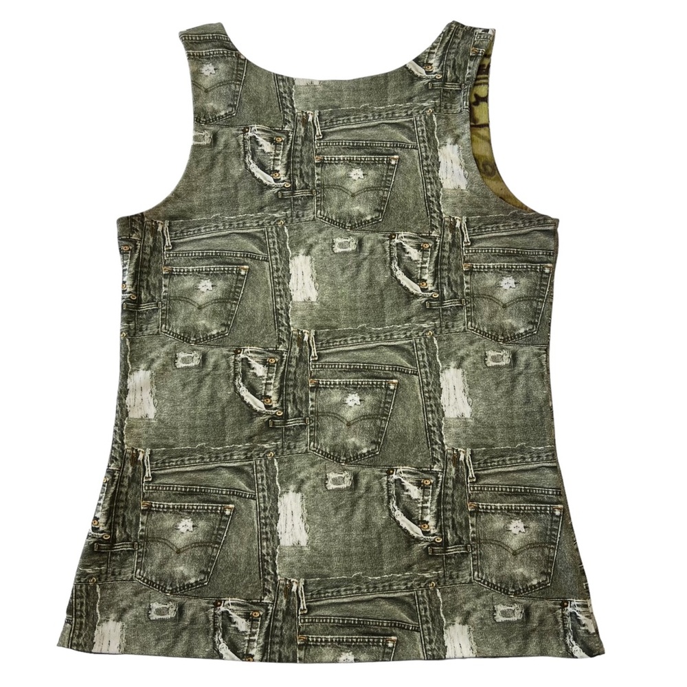 Vintage 90s Cyber Grunge Green Denim Print Tank and Midi Maxi Ruffle Skirt Set - Picture 5 of 14